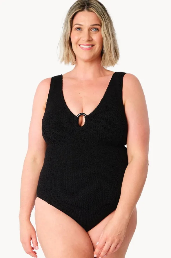 Crinkle Classic Ring V Neck One Piece