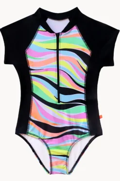 Girls Coastal Wave Short Sleeve Sunsuit