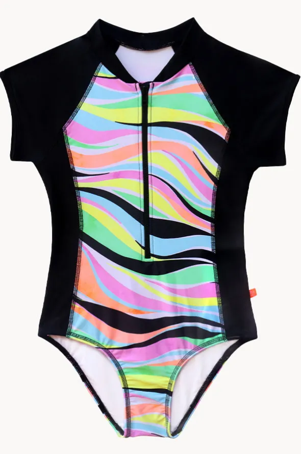 Girls Coastal Wave Short Sleeve Sunsuit