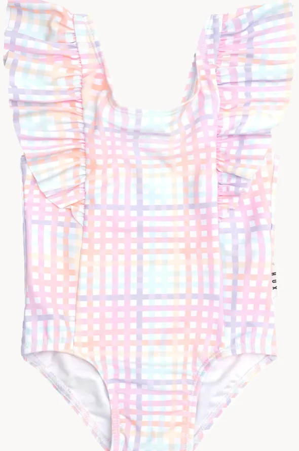 Girls Rainbow Check Frill One Piece
