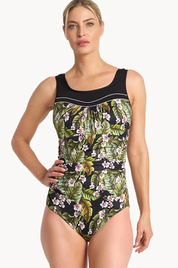 Leafique Ruched Scoop One Piece