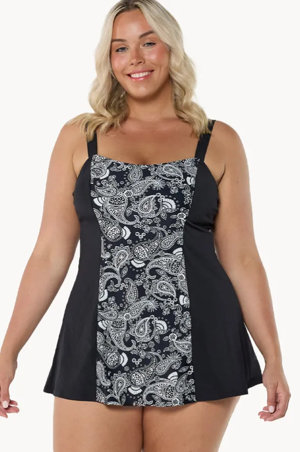 Mono Paisley Wide Strap Swim Dress