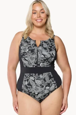 Mono Paisley Zip High Neck One Piece