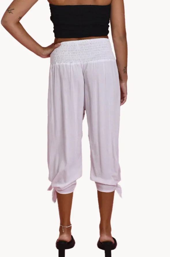 Plain 3/4 Rouched Tie Pants