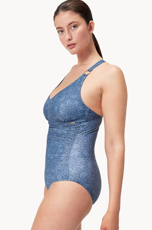 Printed Shaping V Neck One Piece