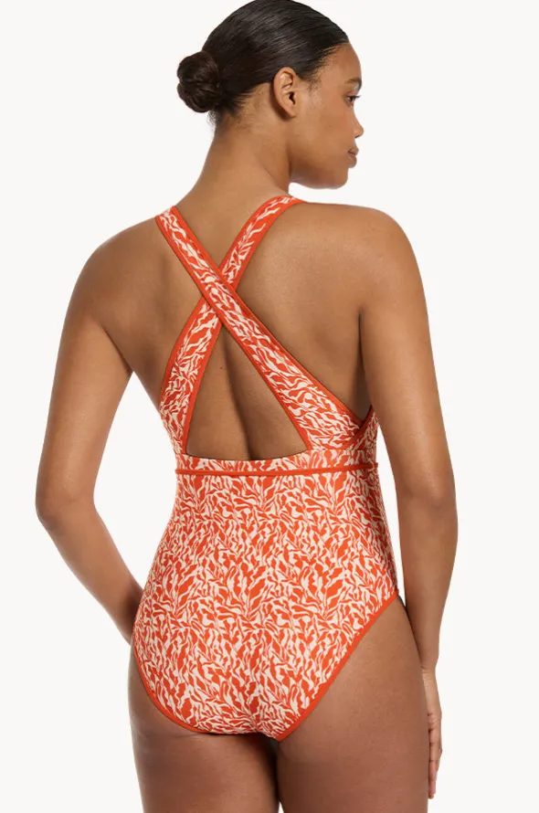 Sereno Ditsy Plunge Waist Tie One Piece