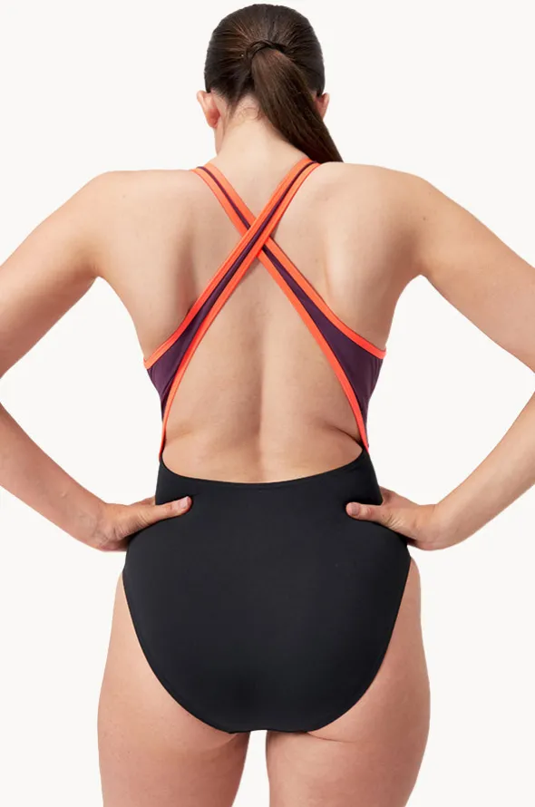 Splice Cross Back High Neck One Piece