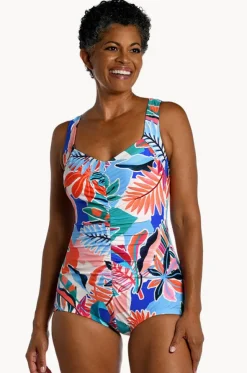 Tropical Abstraction Shirred One Piece