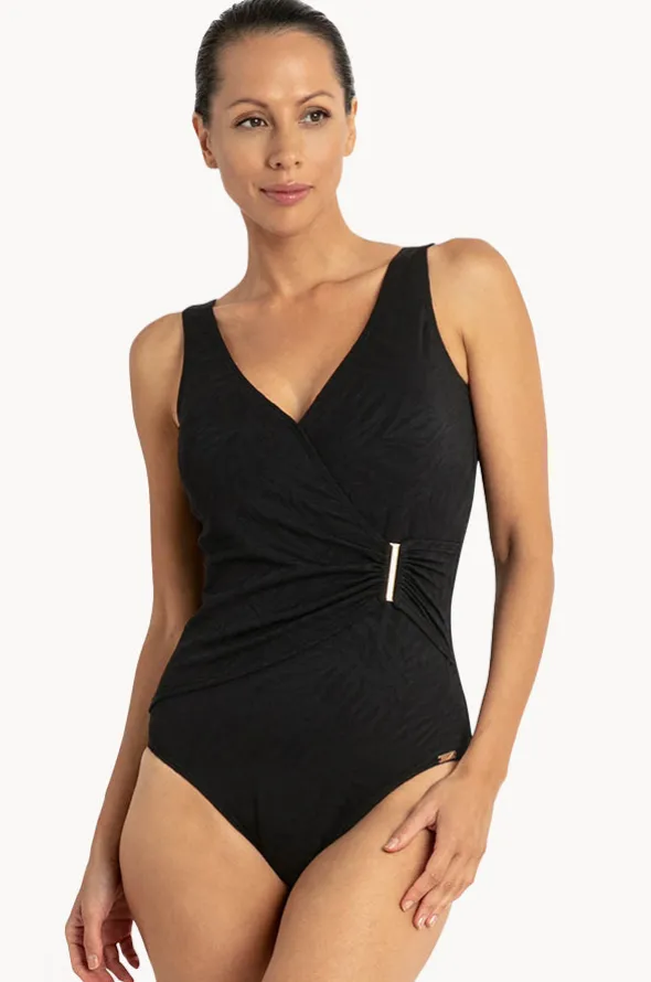 Zebra Bar Gathered Cross Over One Piece